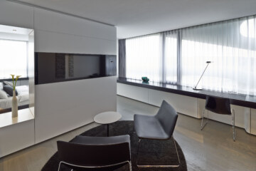 Modern living area in one of the suites at the accommodation near Munich.
